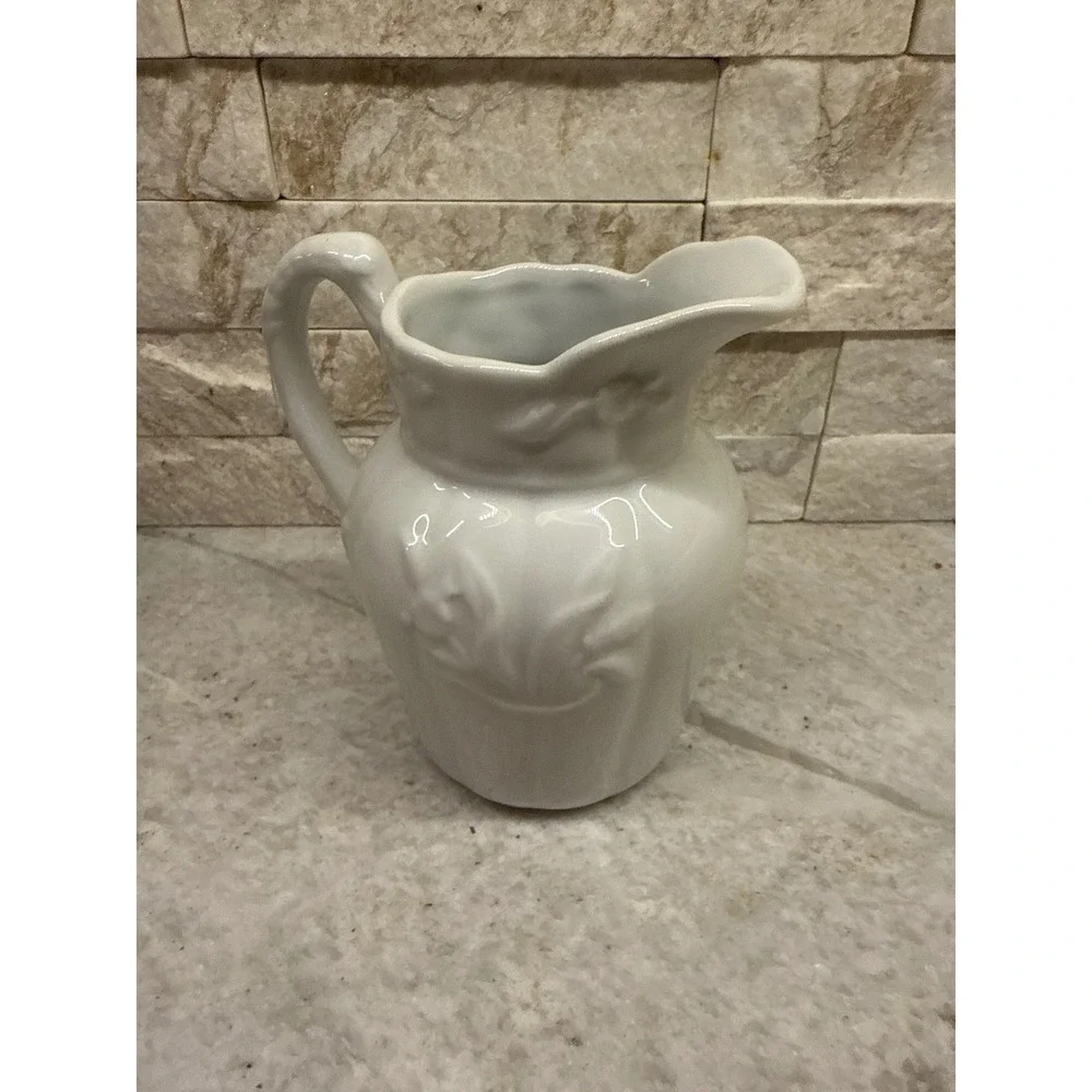 Two's Company White Ceramic Creamer Pitcher Embossed Floral‎ Design 5